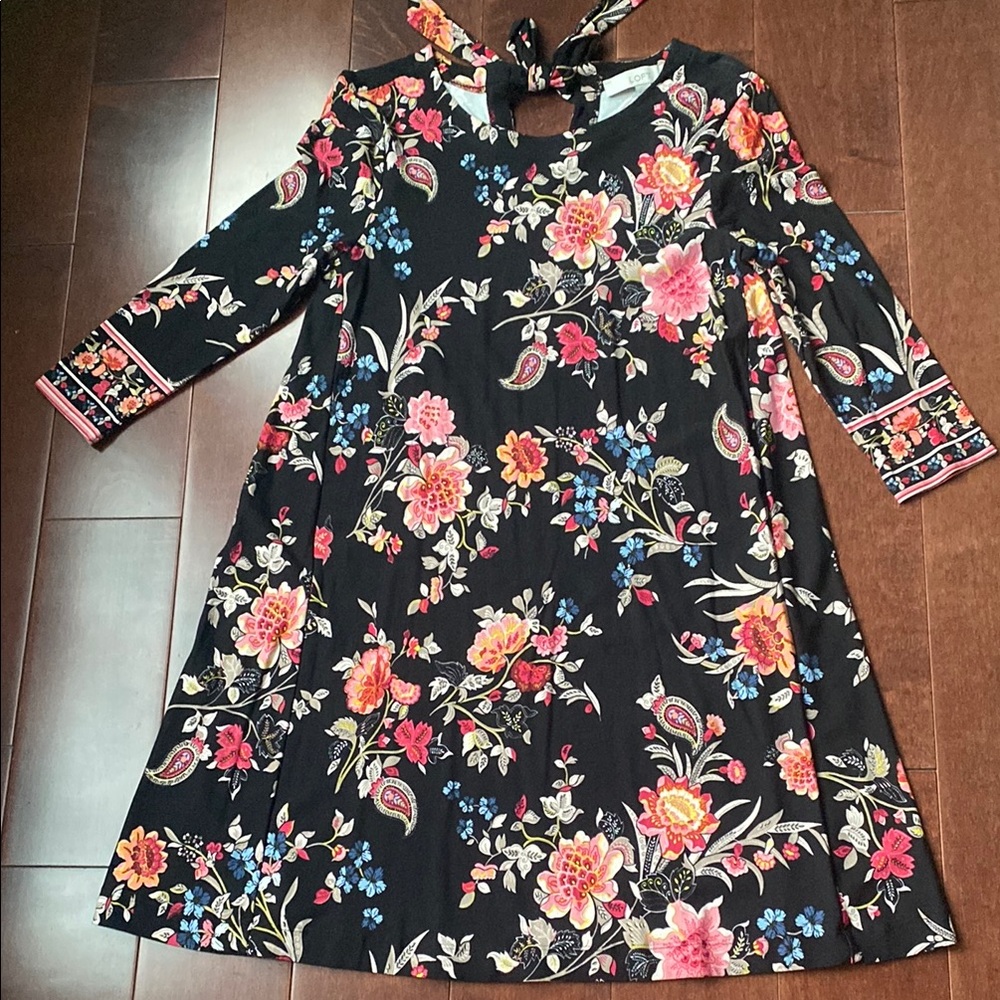 LOFT Black Floral Casual Dress